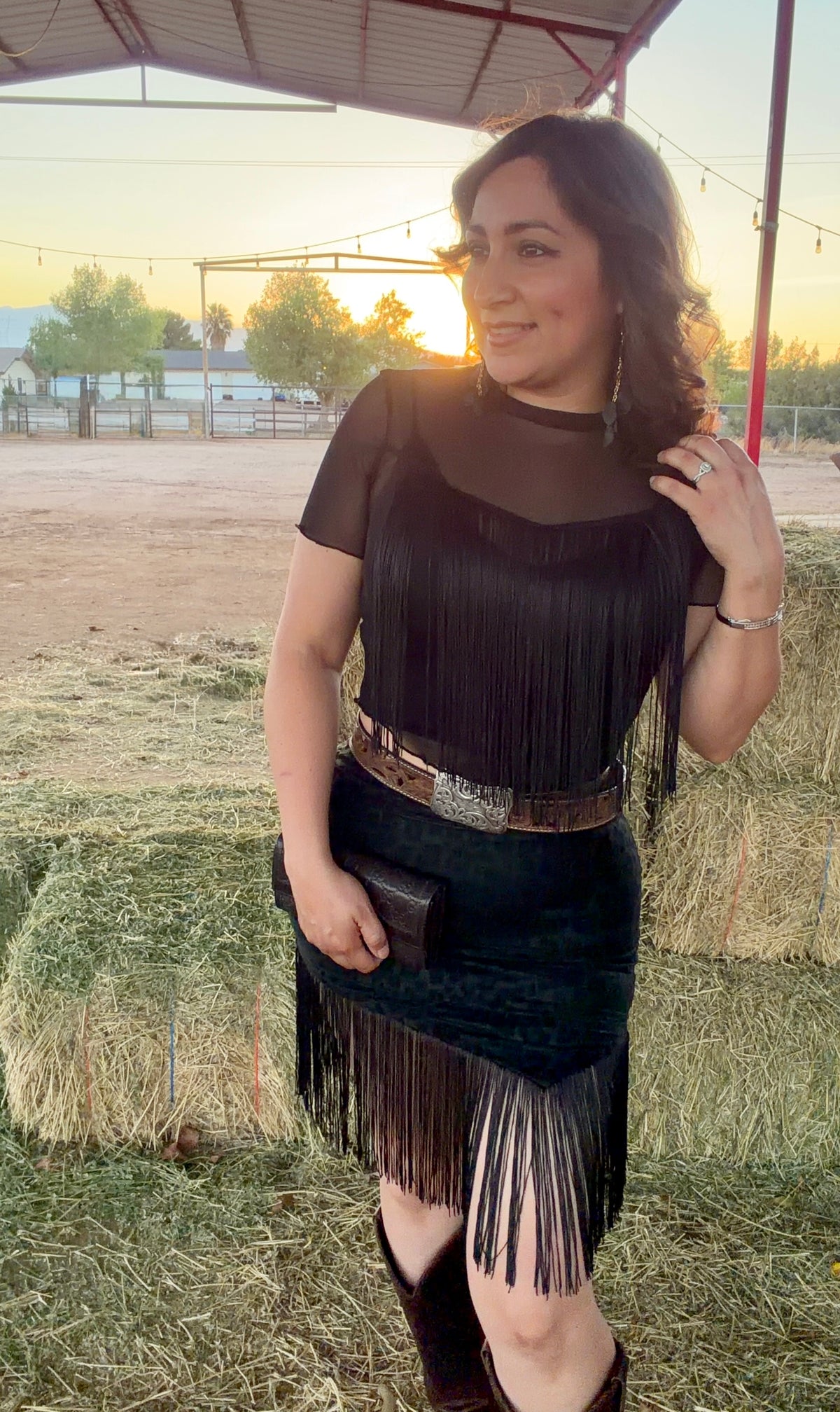 Black Mesh Fringe Top