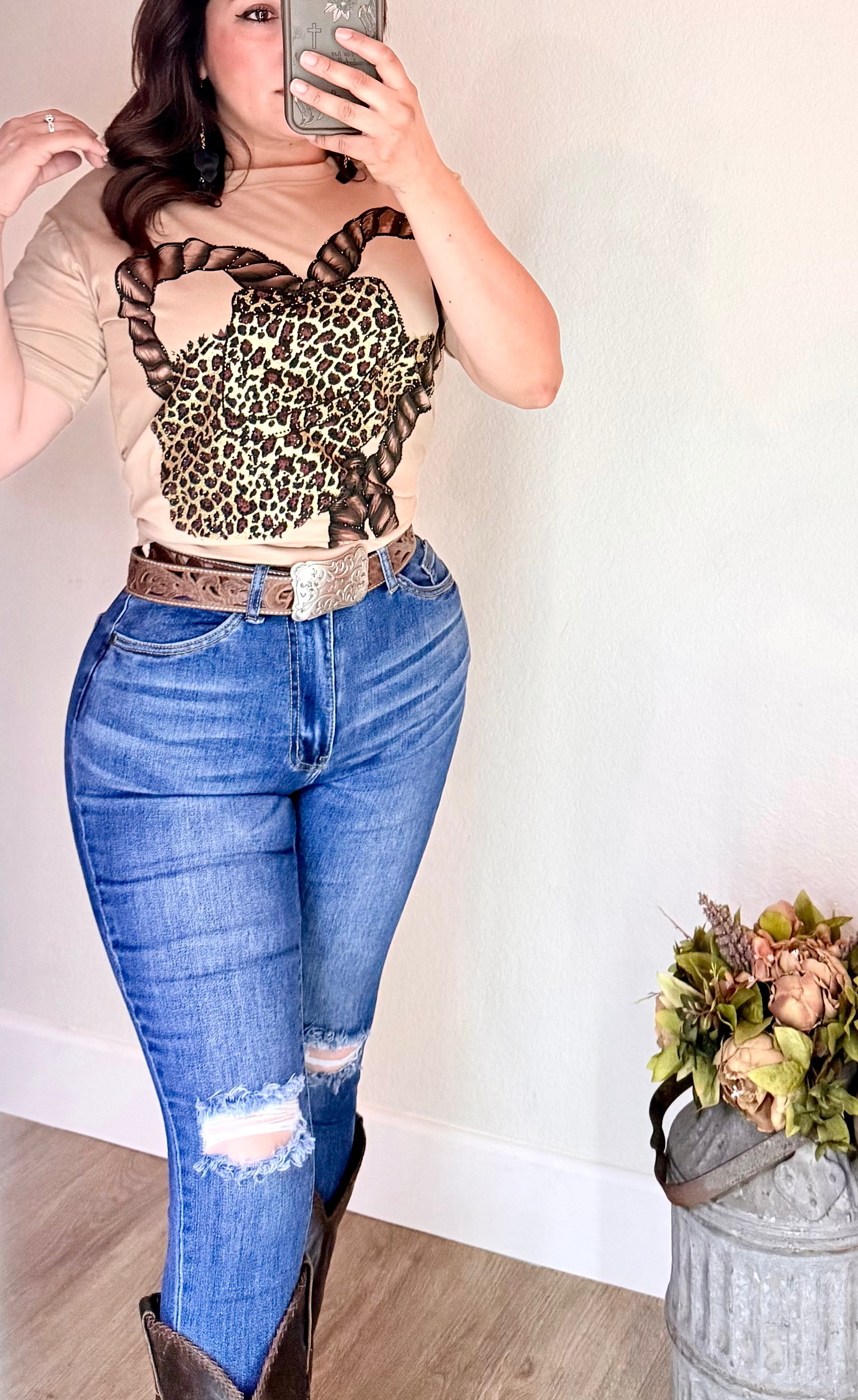 Dark Blue High Rise Straight Jeans — Ripped Knee