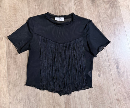 Black Mesh Fringe Top